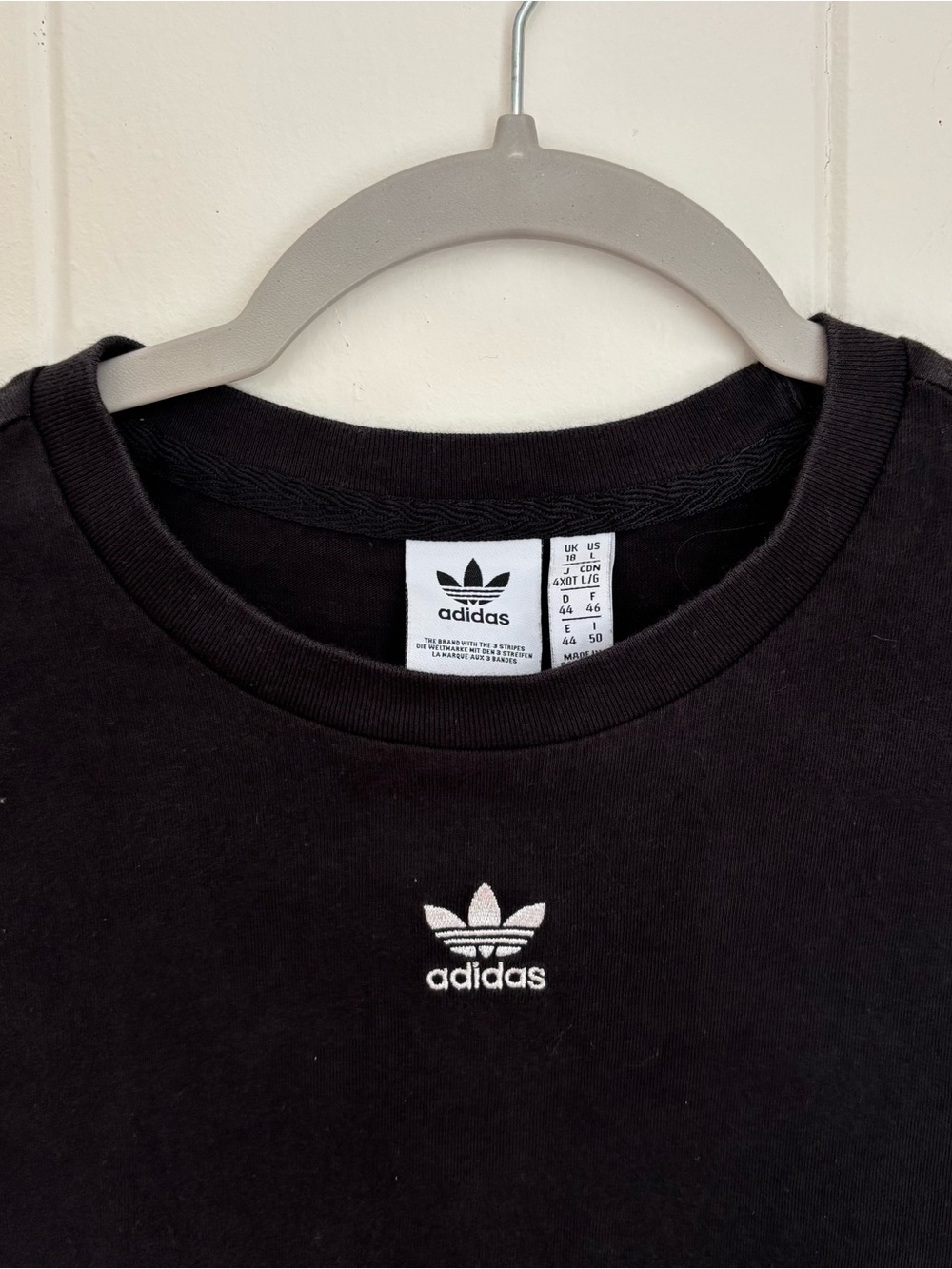 adidas Black Cropped Short Sleeve Tee with White Trefoil Logo - Picture 4 of 5